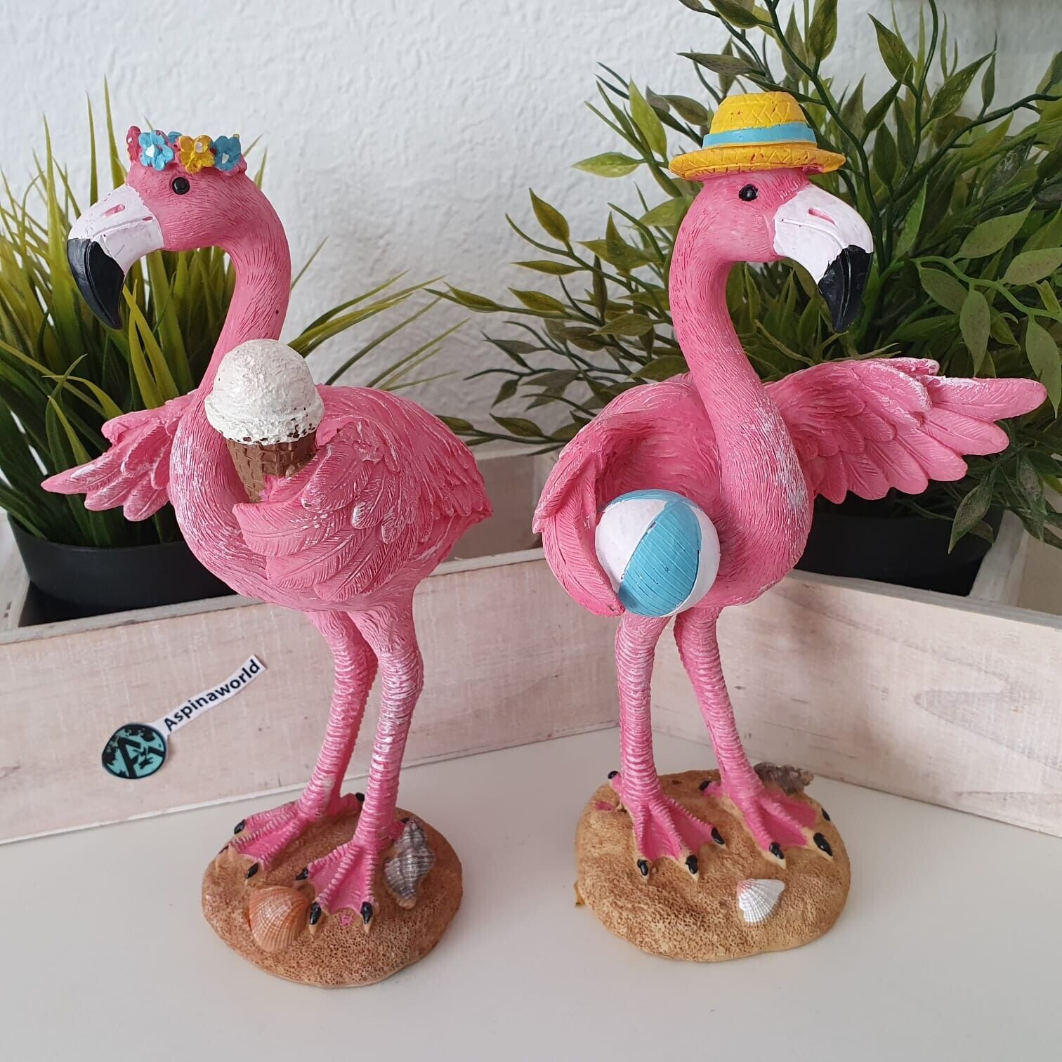 Deko Flamingo Figur im Urlaub 2 er Set 22 cm