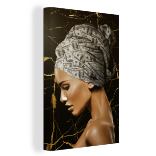 Leinwandbilder - Wanddeko 40x60 cm Frau - Kopftuch - Geldscheine
