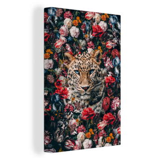 Leinwandbilder - Wanddeko 40x60 cm Leopard - Blumen - Mantel