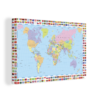 Leinwandbilder - Wanddeko 60x40 cm Weltkarte - Flagge - Atlas