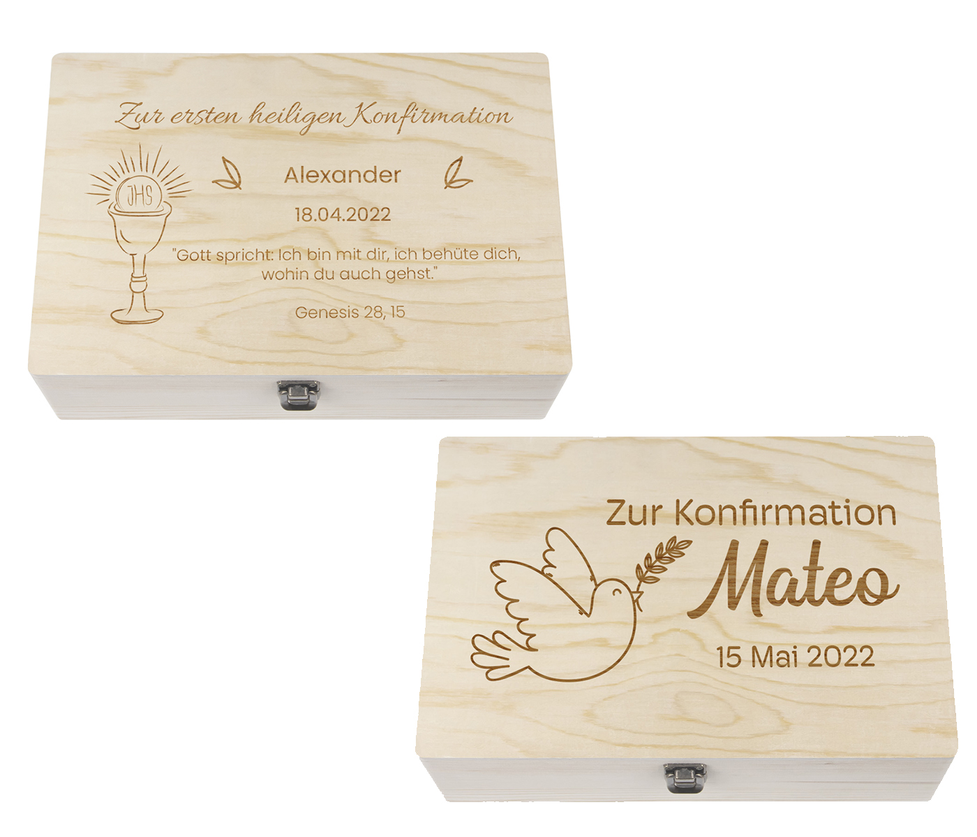 Personalisiertes Geschenk zur Konfirmation - Individuelle Geschenkidee mit Wunschtext - Holzbox mit Deckel Natur mit Gravur