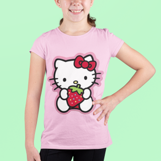 Baumwolle Bio T-Shirt Hello Kitty Hallo Katze Japanisch Kätzchen Kid Erdbeere