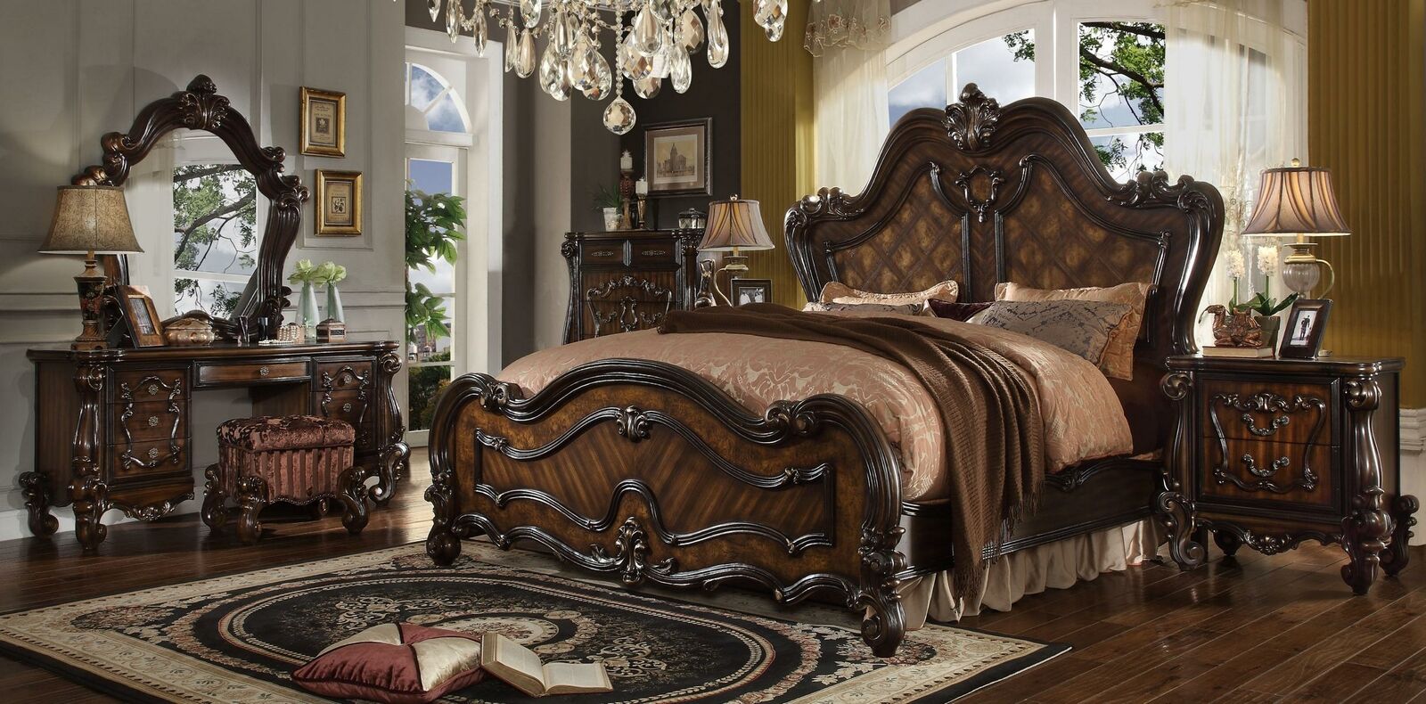 Königliches Doppel Bett Betten + 2x Nachttisch Konsole Komplett Set
