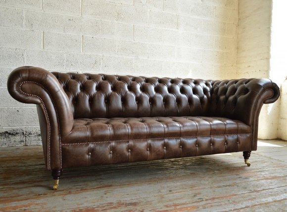 Chesterfield Couch Polster Sofas Klassischer Sitz Leder Textil 3 Sitzer