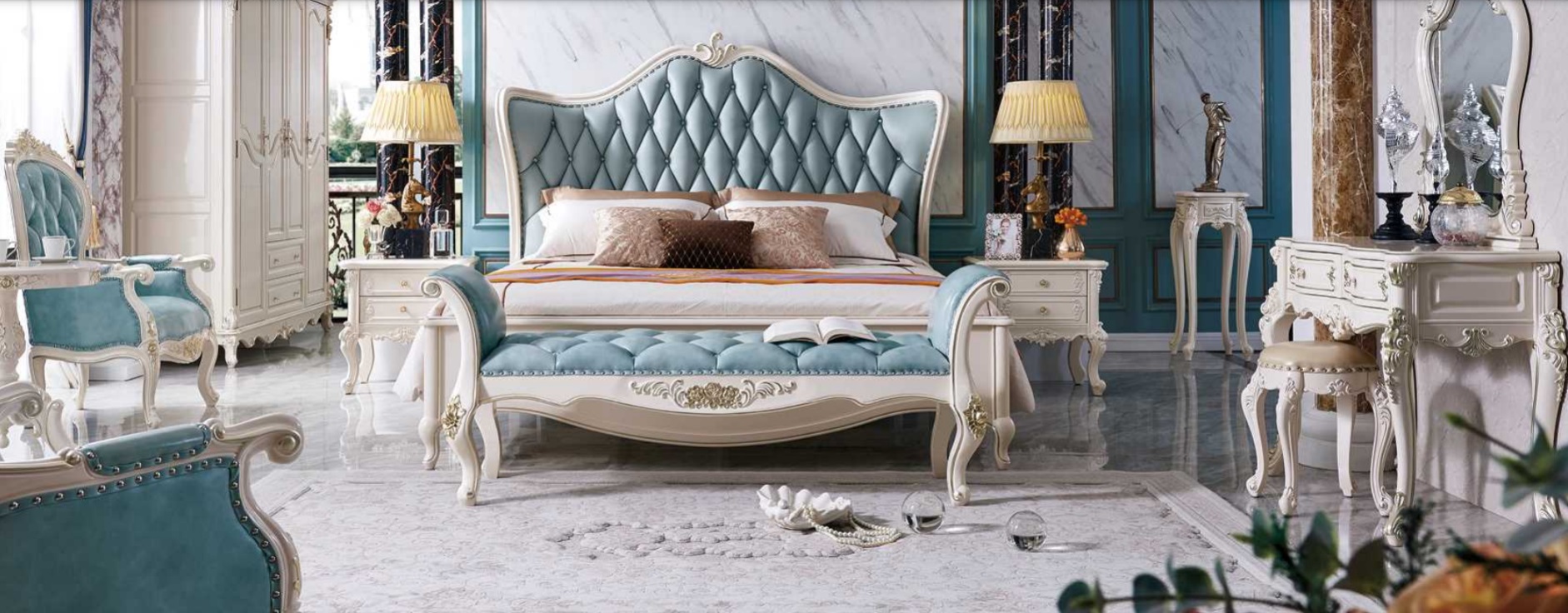Klassisches Bett Luxus Betten Chesterfield Möbel Schlafzimmer Barock Hotel Leder