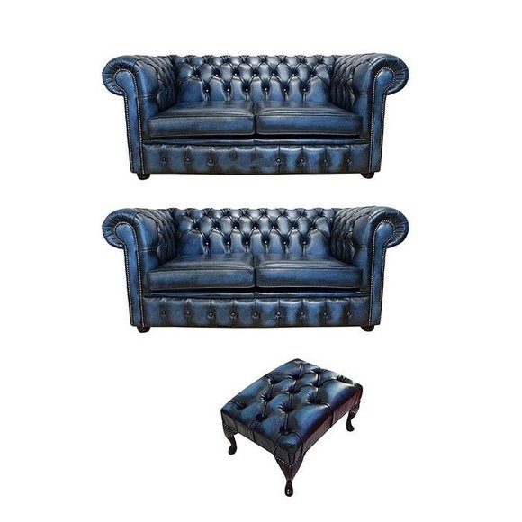 Chesterfield Sofagarnitur Couch Polster Sofa Leder Textil Stoff Garnitur