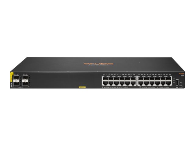 HPE Aruba 6100 24G Class4 PoE 4SFP+ - Switch - managed - 24 x 10/100/1000 + 4 x 1 Gigabit / 10 Gigabit SFP+ - Seite-zu-Seite-Luftstrom - an Rack montierbar