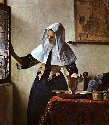 Junge Frau mit Wasserkrug Vermeer Haube Landkarte Fenster Still H A3 0283