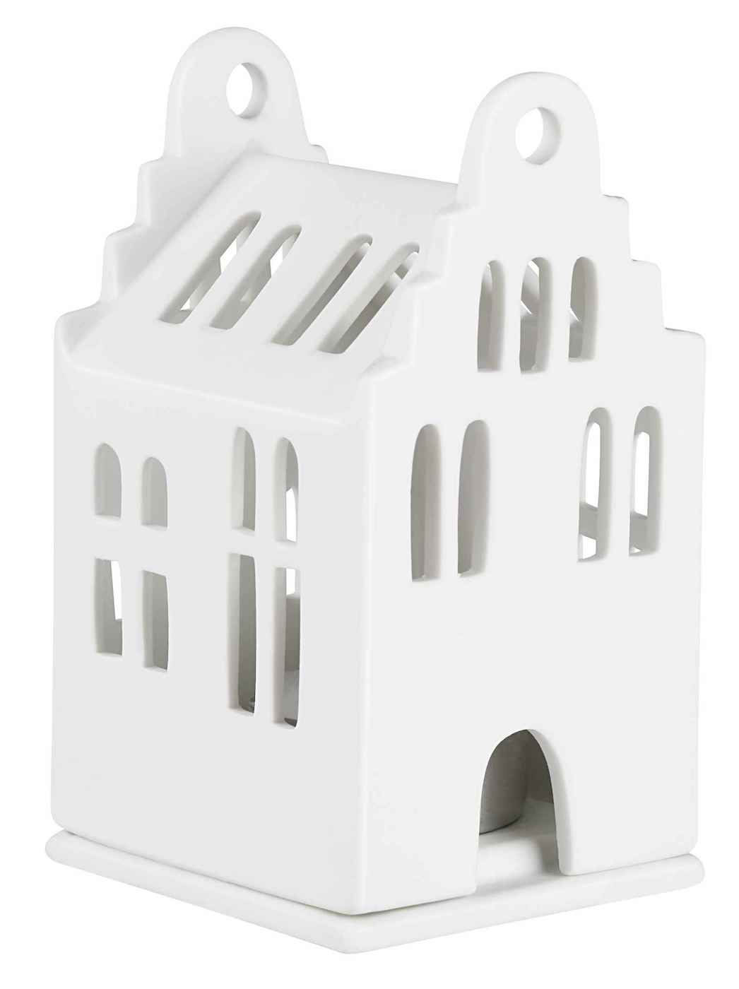 räder Design Mini Lichthaus Giebelhaus Porzellan weiß matt H11cm