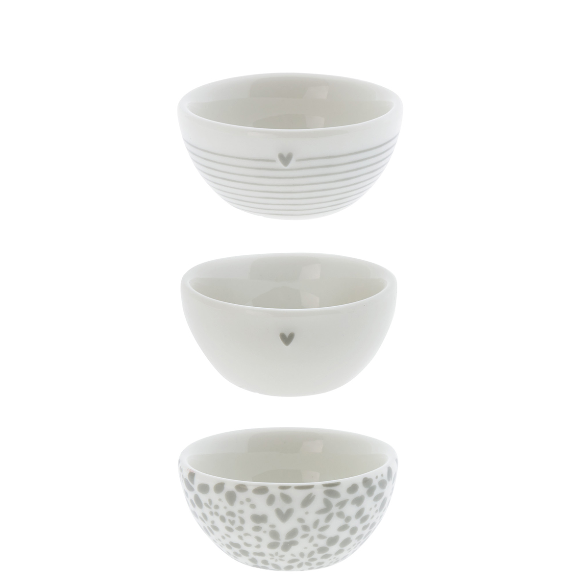 BC Mini Bowl Set small 3tlg. Heart Stripes & Flowers Keramik weiß grau