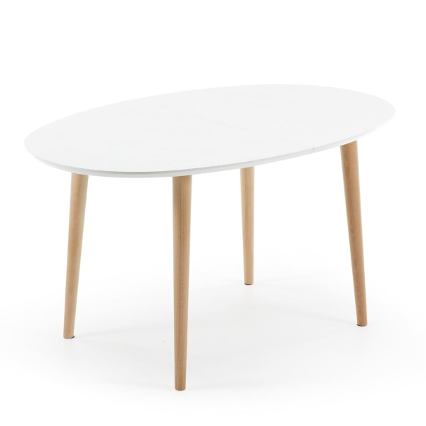 Oqui ausziehbarer ovaler tisch aus weiß lackiertem mdf 90 cm tief